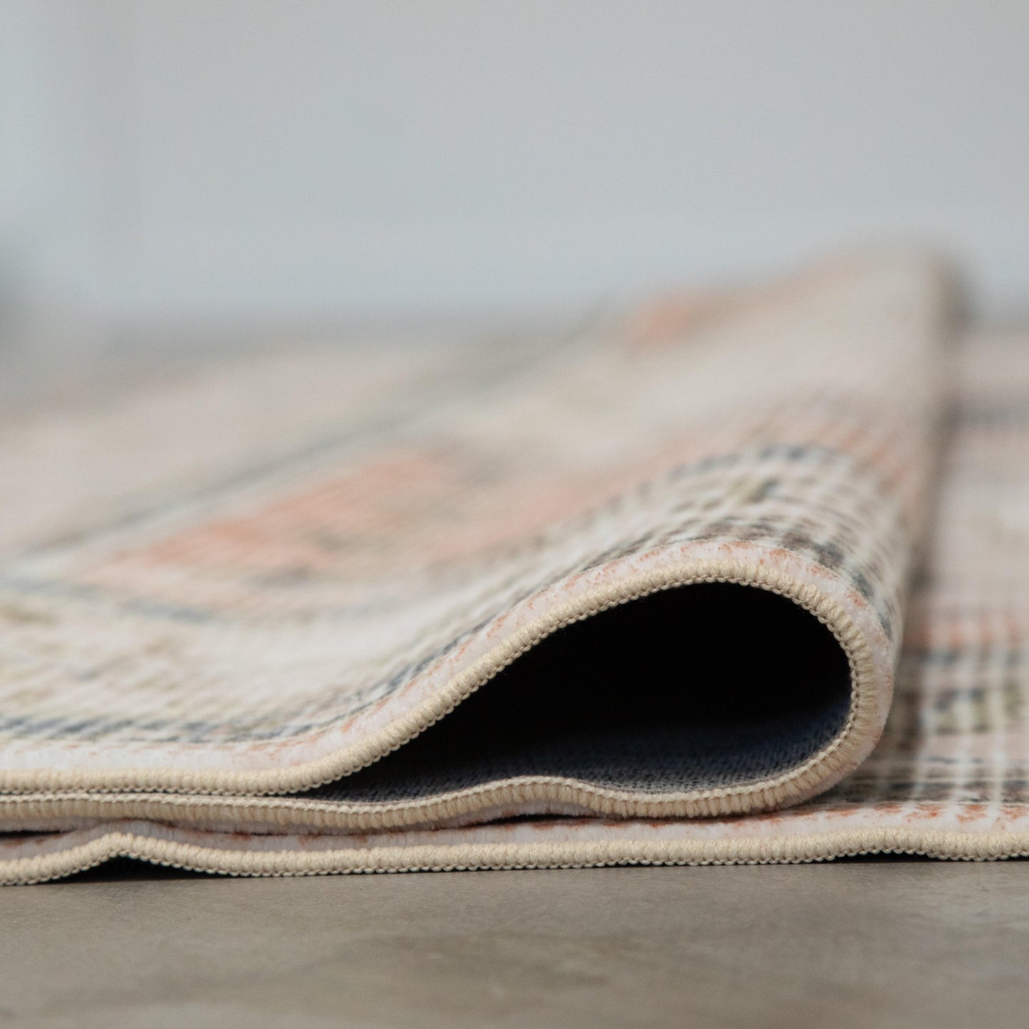 Peach/Blue Starburst MM-06 Machine Washable Area Rug