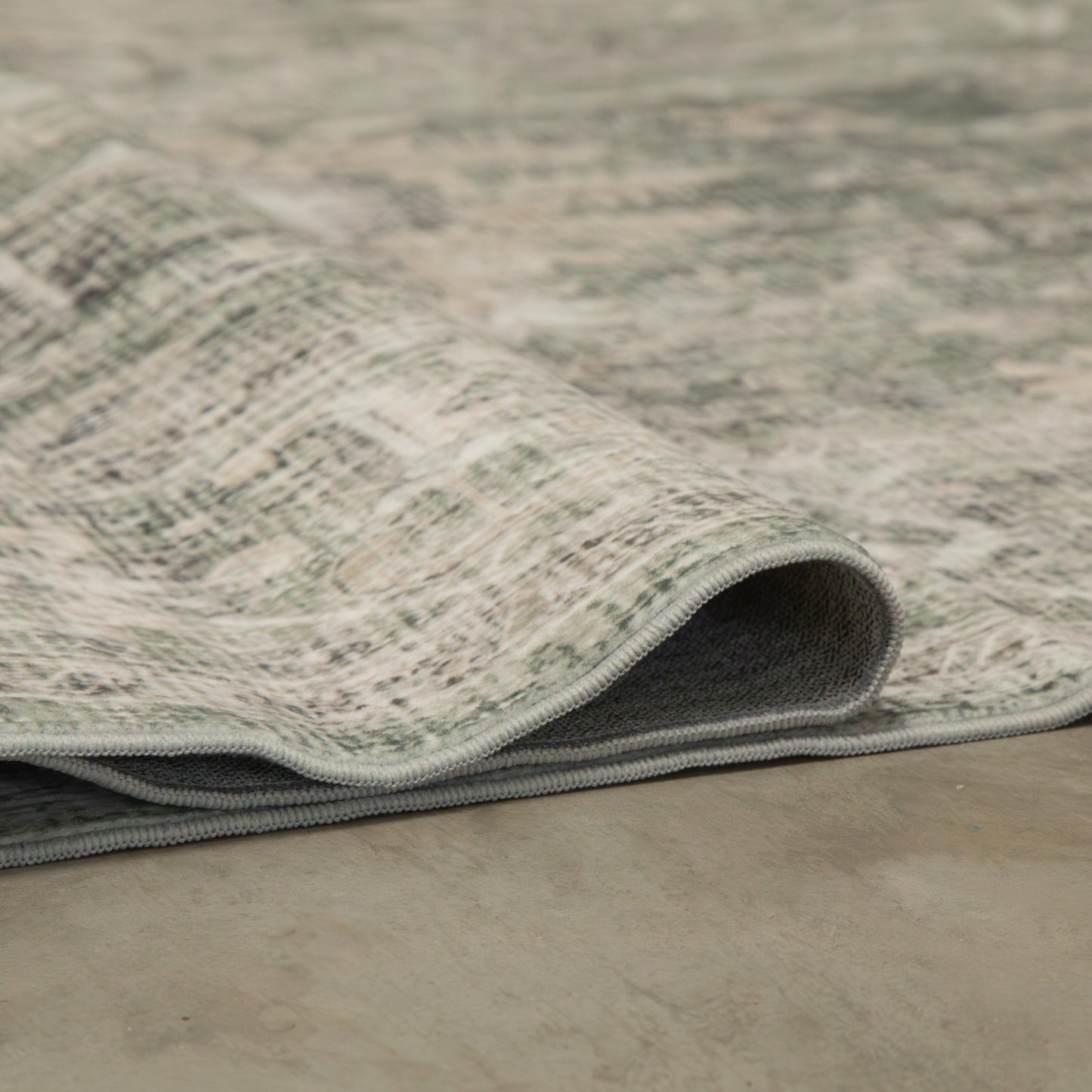 Green Patterned MM-11 Machine Washable Rug