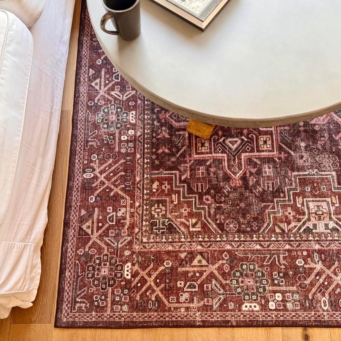 Mulberry Red and Denim MM-21 Machine Washable Rug