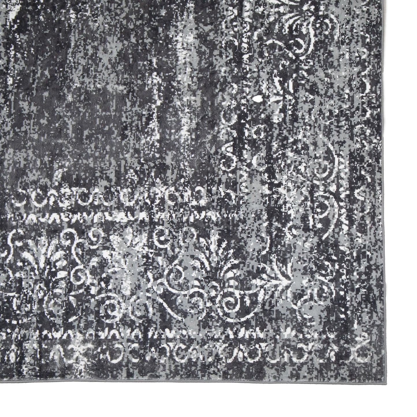 Black Medallion Machine Washable Area Rug