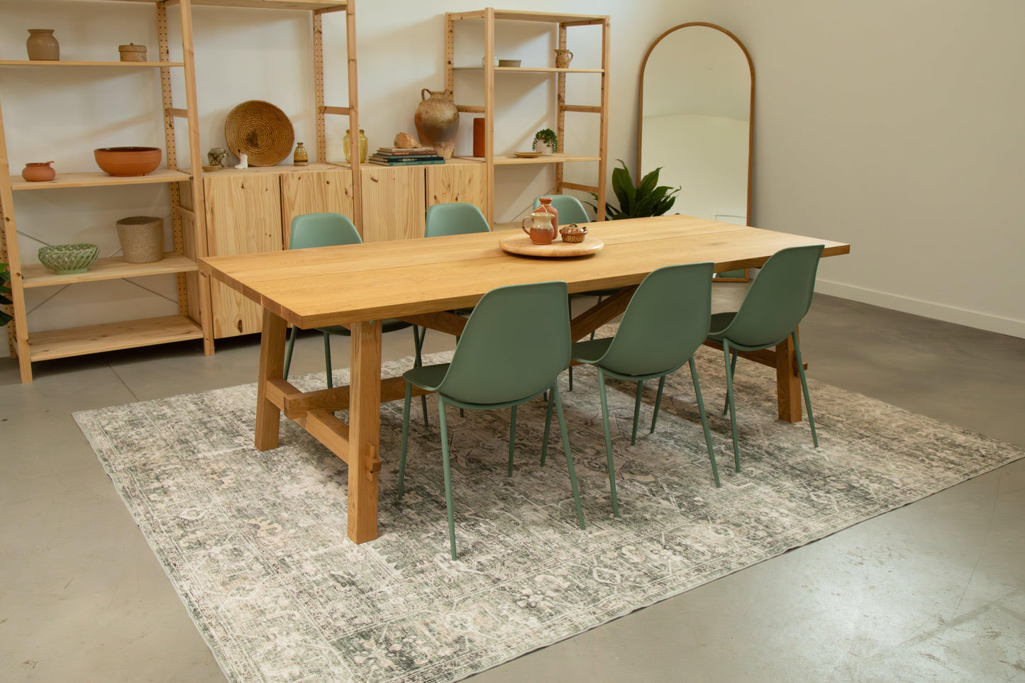 Green Patterned MM-11 Machine Washable Rug