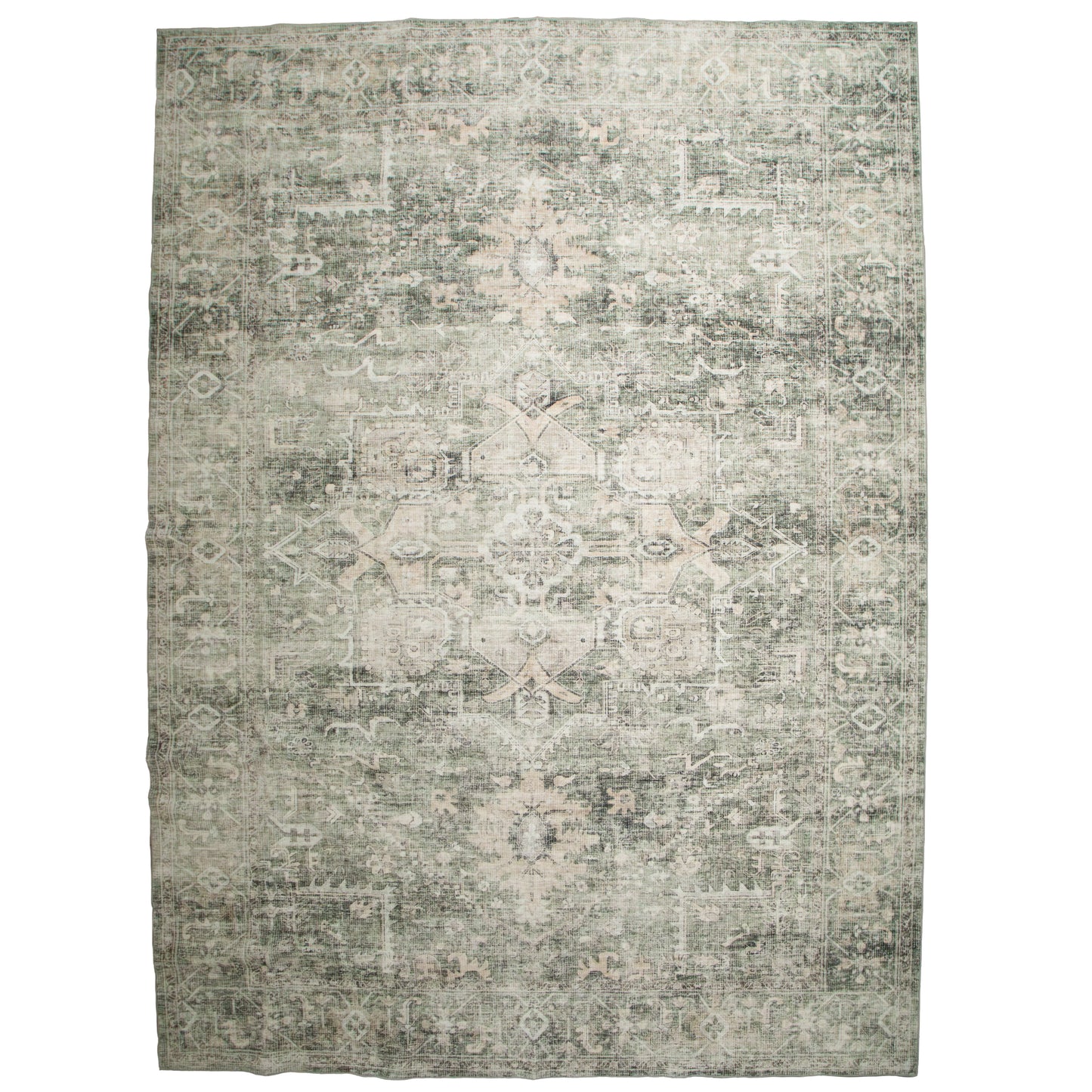 Green Patterned Machine Washable Rug