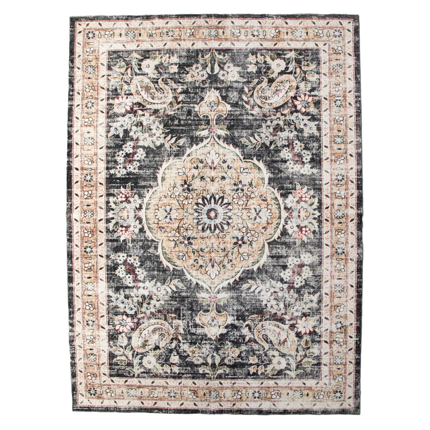 Black/Multi Medallion Machine Washable Area Rug