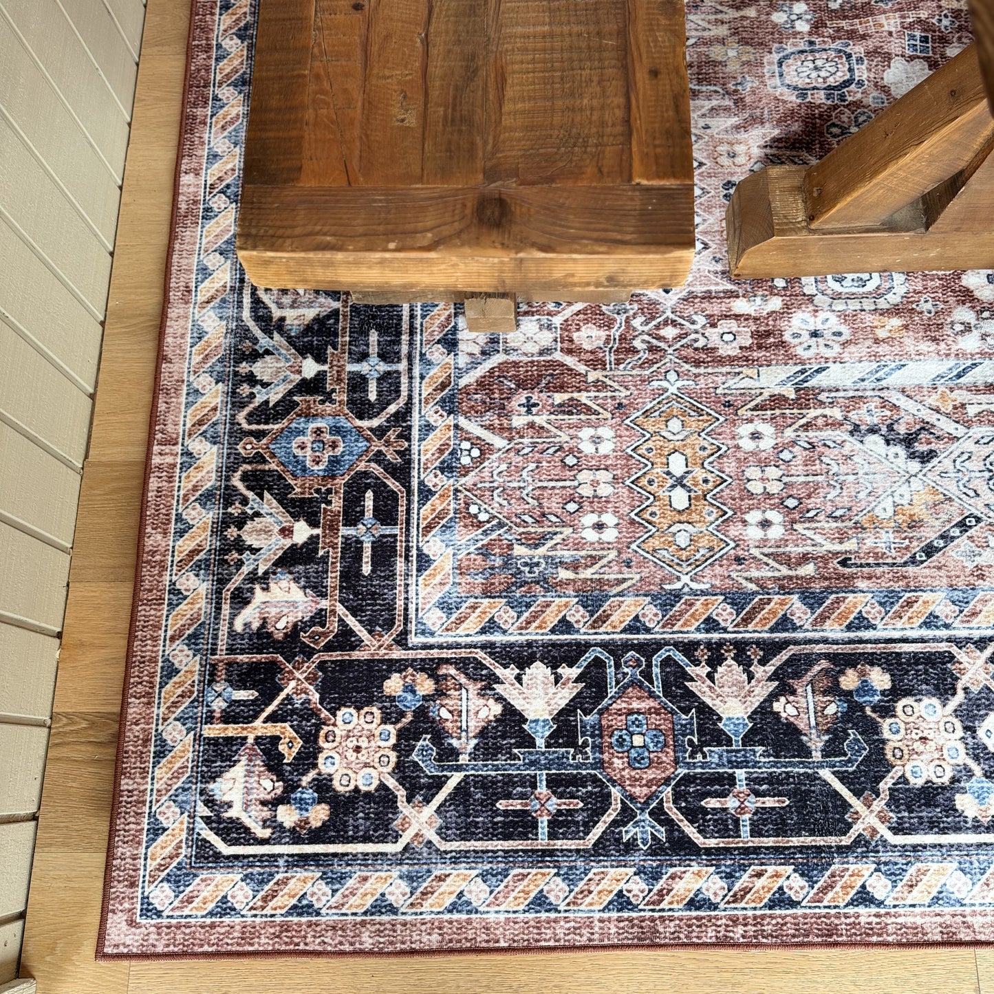 Spice and Midnight Blue Machine Washable Rug