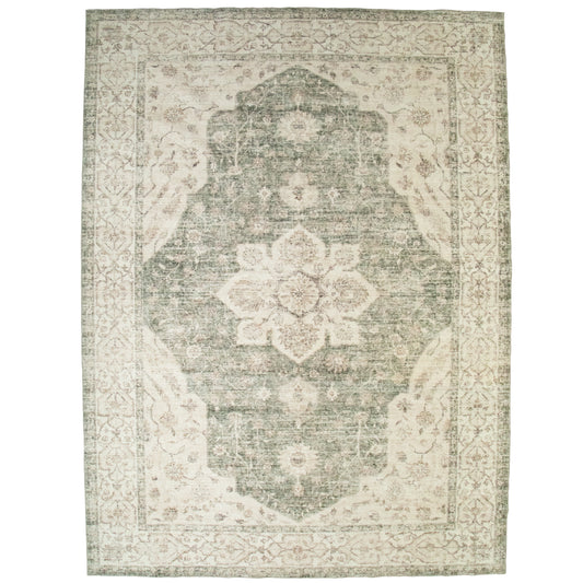 Green Medallion Machine Washable Area Rug